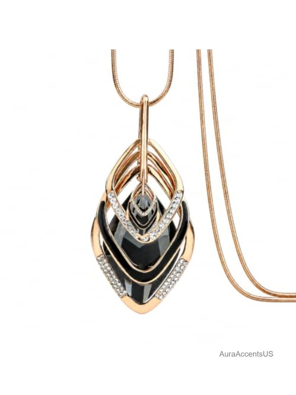 Triple Layer Pendant Necklace Long Statement Sweater Chain Rope Alloy Crystal